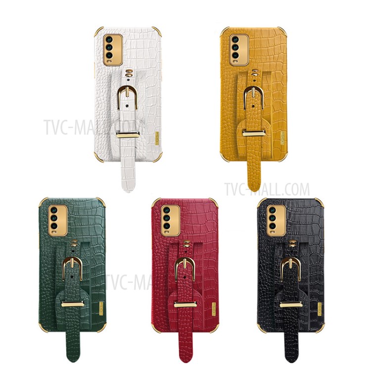 6D Electroplated Crocodile Texture Wrist Strap PU Leather Coated TPU Phone Case for Xiaomi Redmi Note 9 4G (Qualcomm Snapdragon 662) - Red-4