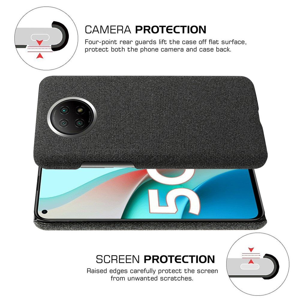 KSQ Cloth Texture Leather Coated Hard Plastic Cover Shell for Xiaomi Redmi Note 9 5G/Redmi Note 9T 5G - Black-5