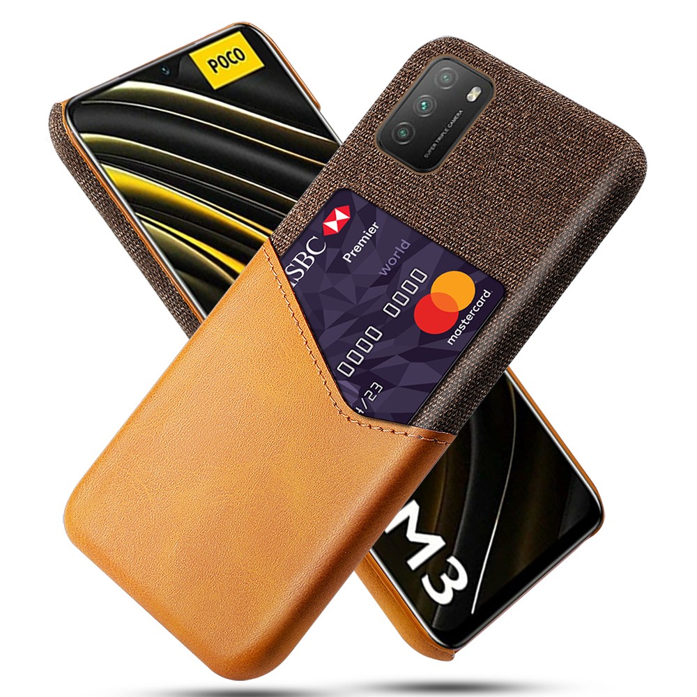KSQ Cloth Texture Leather Coated Hard PC Back Cover with Card Holder for Xiaomi Poco M3/Redmi 9T/9 Power/Note 9 4G (Qualcomm Snapdragon 662) - Orange-1