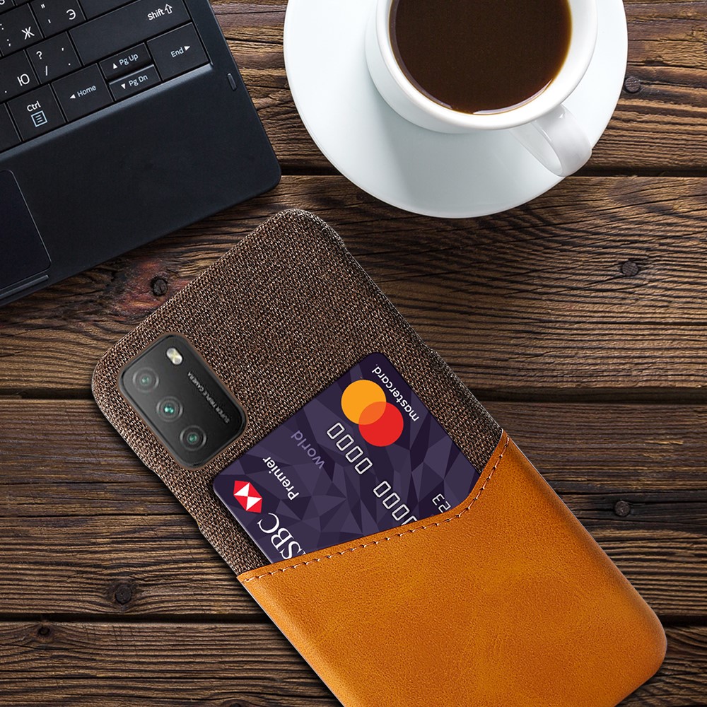 KSQ Cloth Texture Leather Coated Hard PC Back Cover with Card Holder for Xiaomi Poco M3/Redmi 9T/9 Power/Note 9 4G (Qualcomm Snapdragon 662) - Orange-4