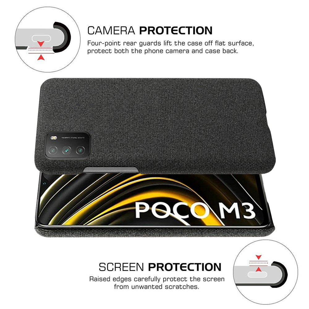KSQ Plain Cloth Texture Plastic Hard Cover Case for Xiaomi Redmi Note 9 4G (Qualcomm Snapdragon 662) / Xiaomi Poco M3 / Xiaomi Redmi 9 Power / Xiaomi Redmi 9T - Black-5
