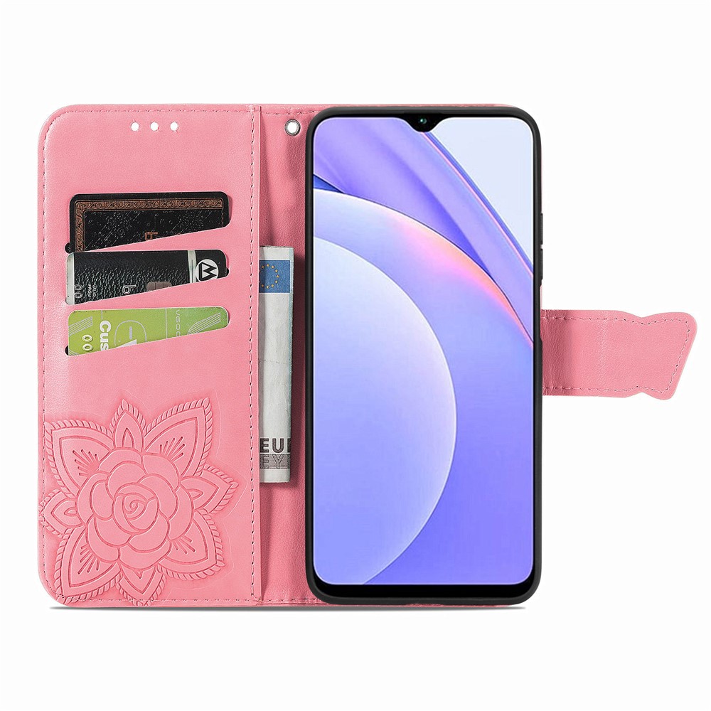 Imprint Big Butterfly Leather Wallet Phone Shell for Xiaomi Redmi 9 Power / Redmi Note 9 4G (Qualcomm Snapdragon 662) / Redmi 9T - Pink-4