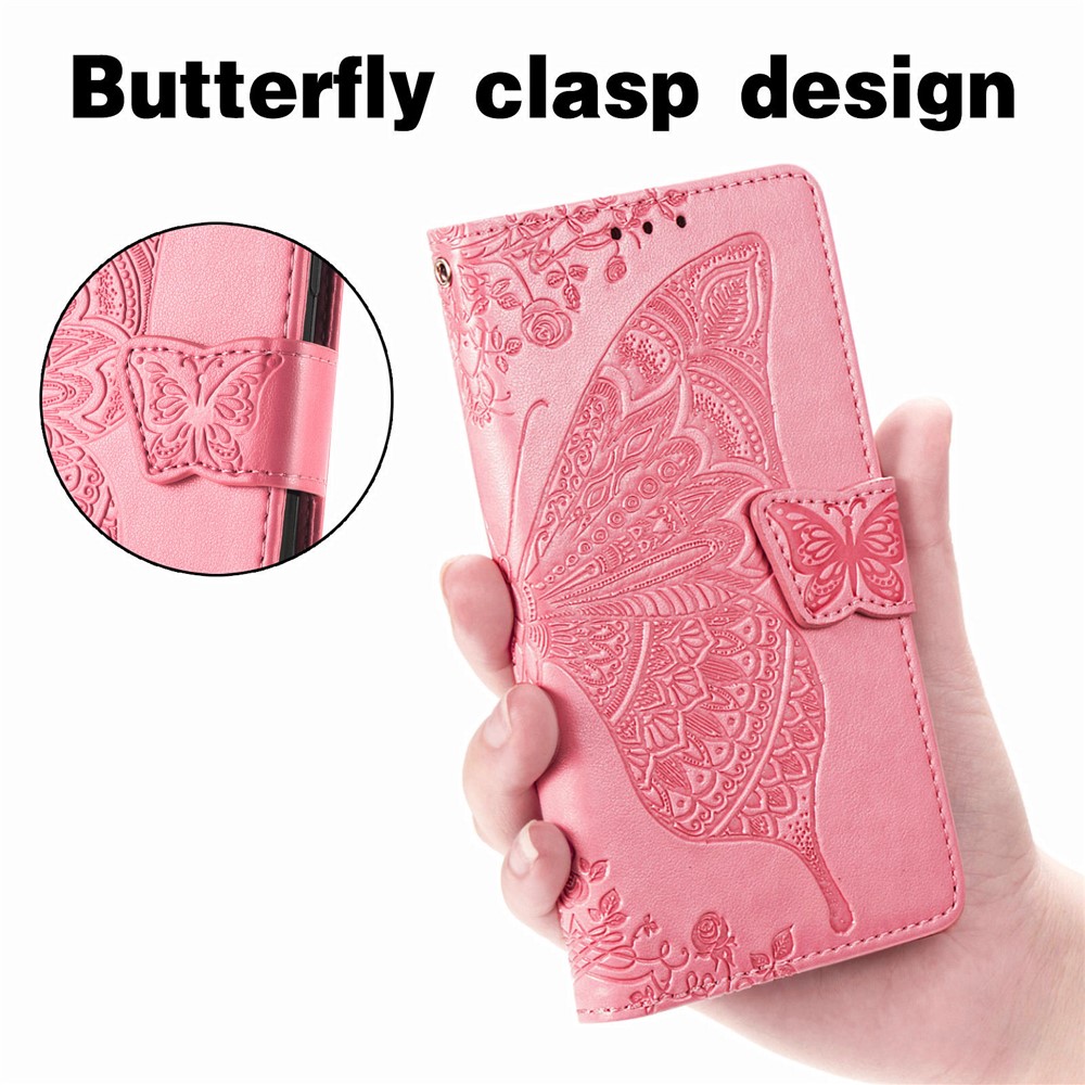 Imprint Big Butterfly Leather Wallet Phone Shell for Xiaomi Redmi 9 Power / Redmi Note 9 4G (Qualcomm Snapdragon 662) / Redmi 9T - Pink-9
