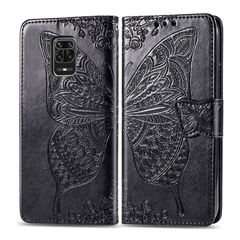 Leather Wallet Phone Shell with Big Butterfly Imprinting for Xiaomi Redmi Note 9S/Redmi Note 9 Pro/Redmi Note 9 Pro Max - Black-2