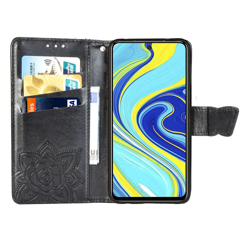 Leather Wallet Phone Shell with Big Butterfly Imprinting for Xiaomi Redmi Note 9S/Redmi Note 9 Pro/Redmi Note 9 Pro Max - Black-5