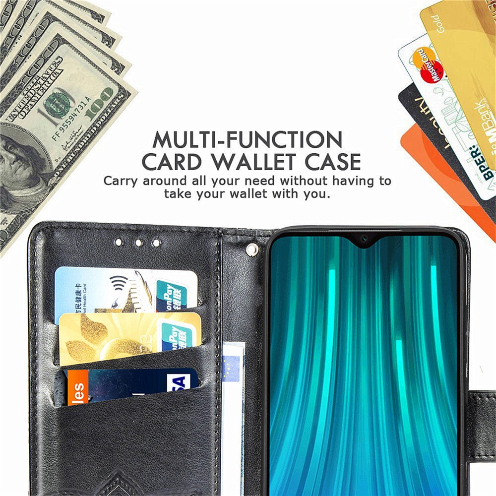 Imprint Big Butterfly Leather Wallet Phone Shell for Xiaomi Redmi Note 8 Pro - Black-11