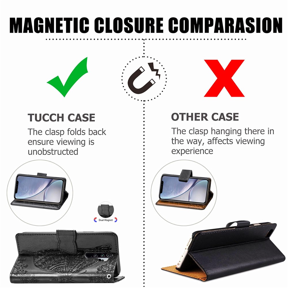 Imprint Big Butterfly Leather Wallet Phone Shell for Xiaomi Redmi Note 8 Pro - Black-12