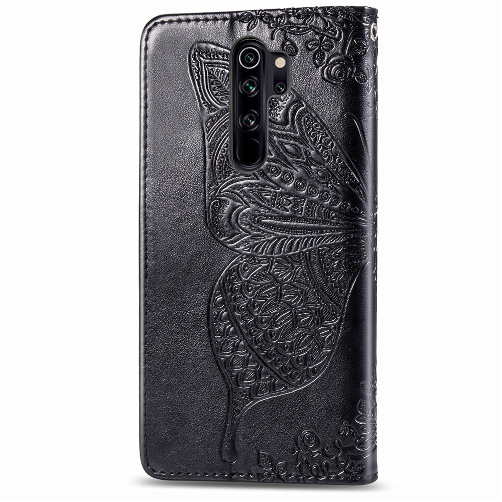 Imprint Big Butterfly Leather Wallet Phone Shell for Xiaomi Redmi Note 8 Pro - Black-4
