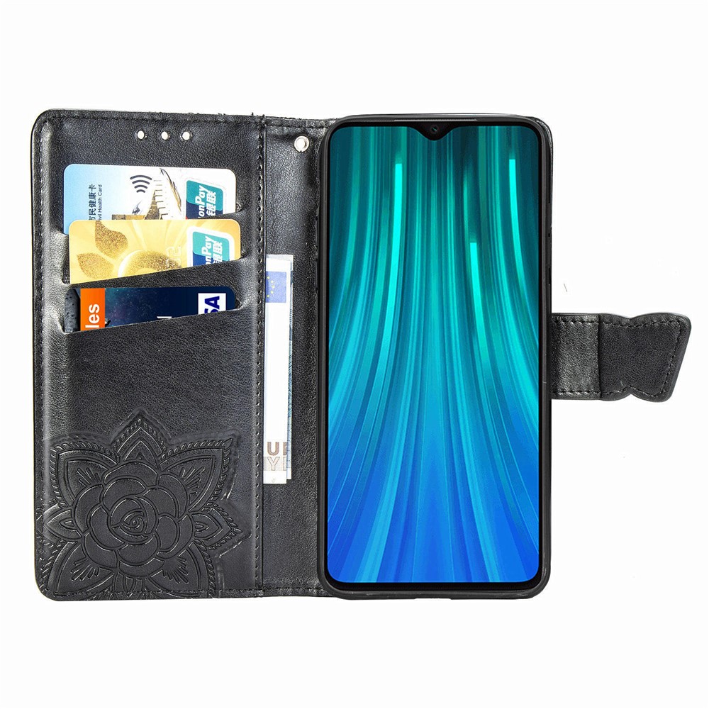 Imprint Big Butterfly Leather Wallet Phone Shell for Xiaomi Redmi Note 8 Pro - Black-5
