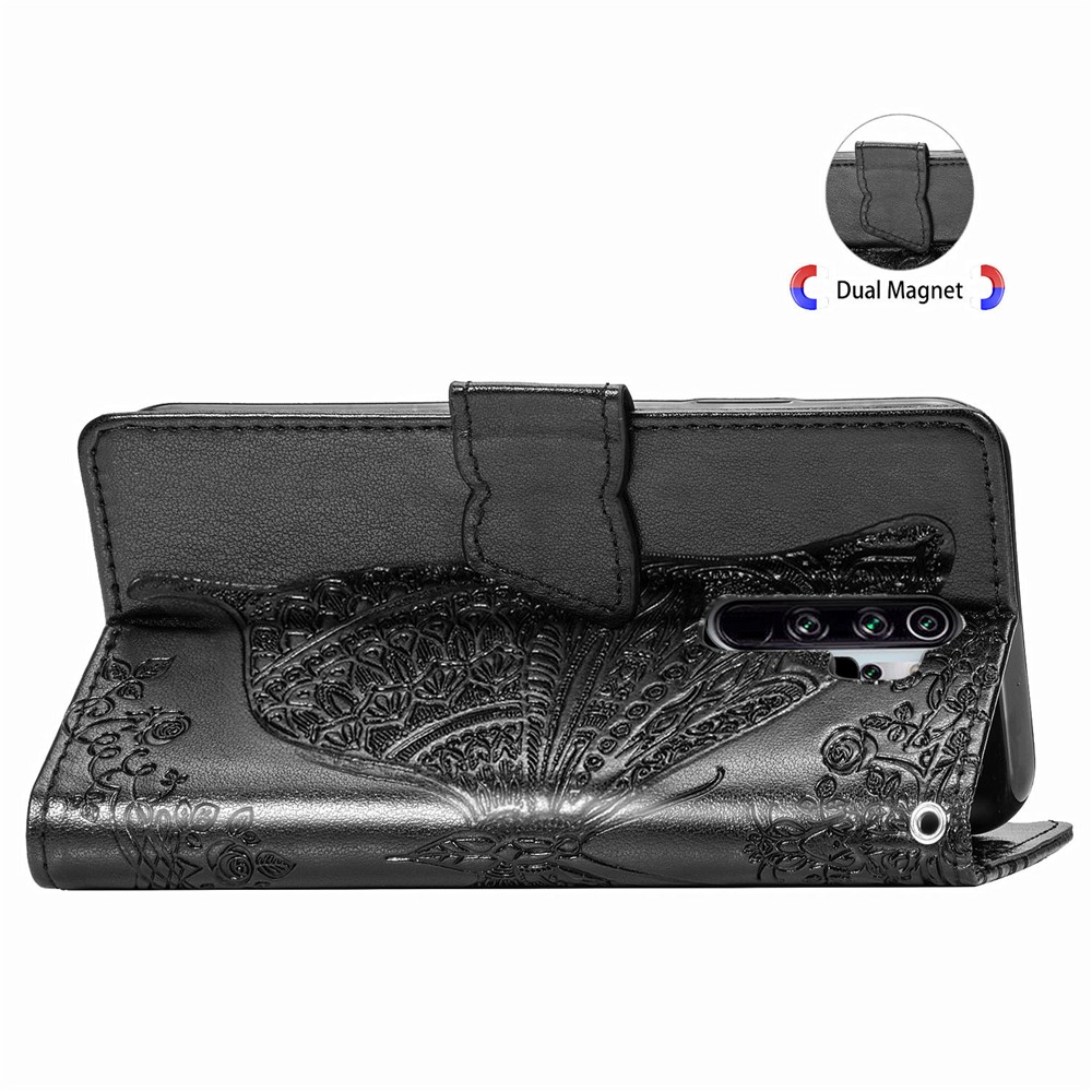 Imprint Big Butterfly Leather Wallet Phone Shell for Xiaomi Redmi Note 8 Pro - Black-7