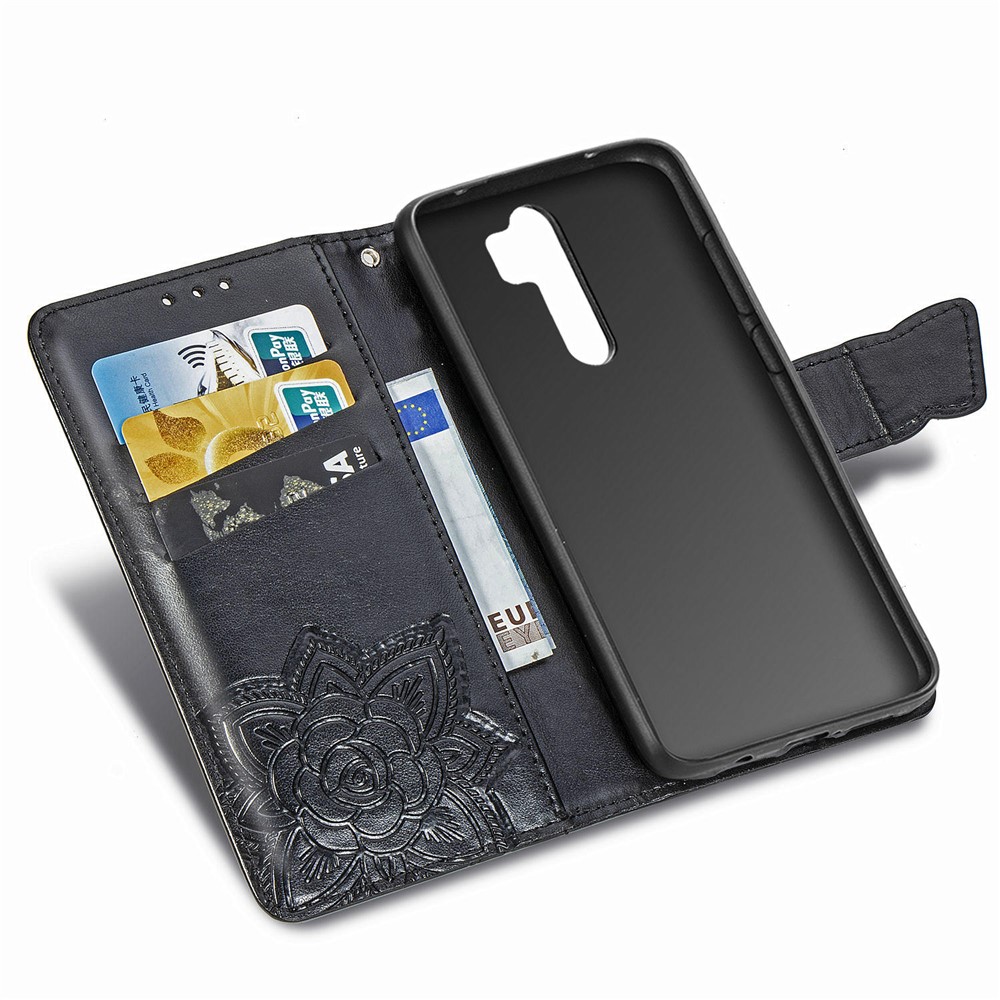 Imprint Big Butterfly Leather Wallet Phone Shell for Xiaomi Redmi Note 8 Pro - Black-8