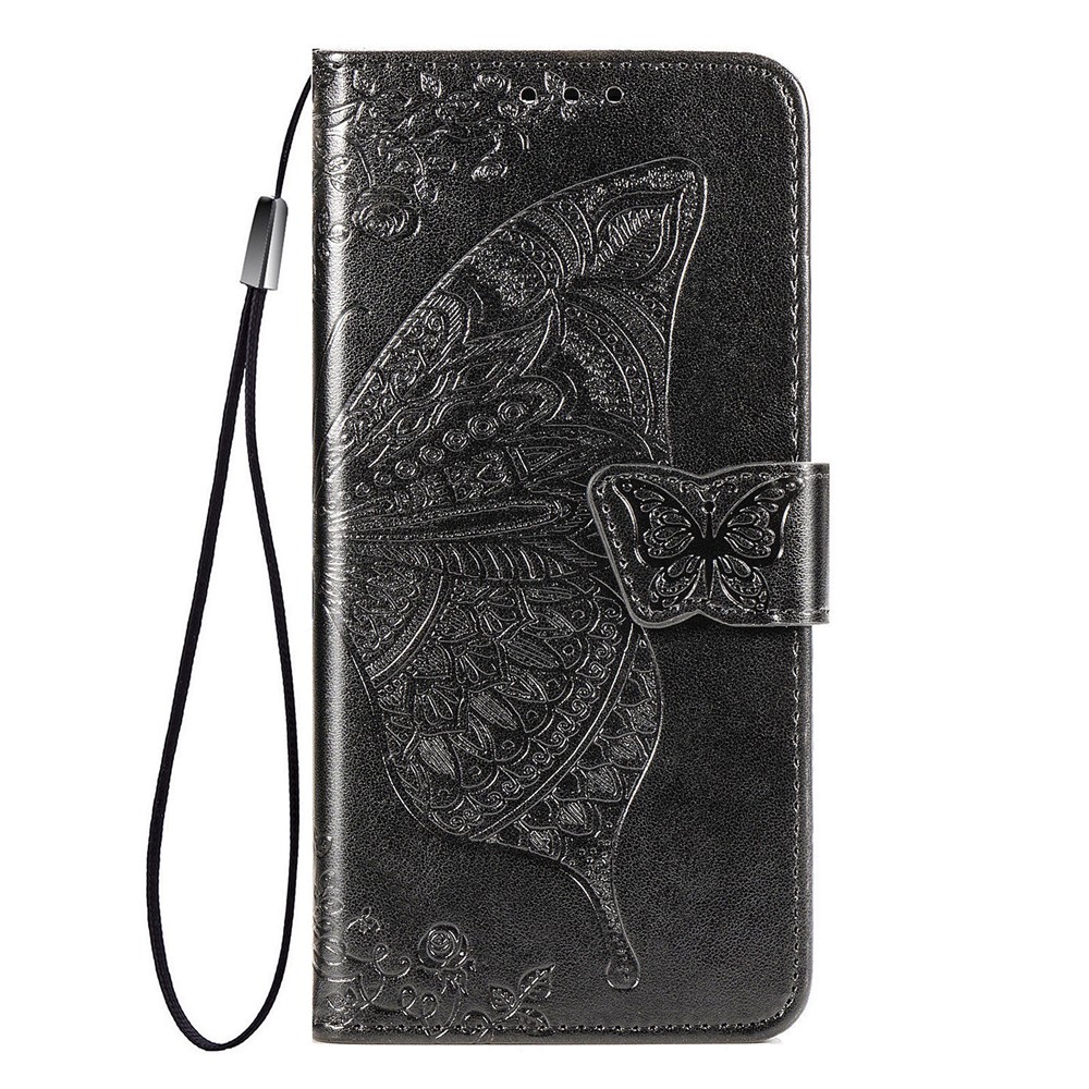 Imprint Big Butterfly Leather Wallet Phone Shell for Xiaomi Mi 11 - Black-12
