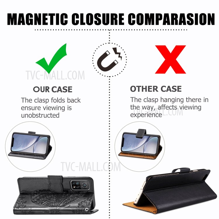 Big Butterfly Imprinting Leather Wallet Stand Design Phone Shell for Xiaomi Mi 10T 5G/Mi 10T Pro 5G/Redmi K30S - Black-14