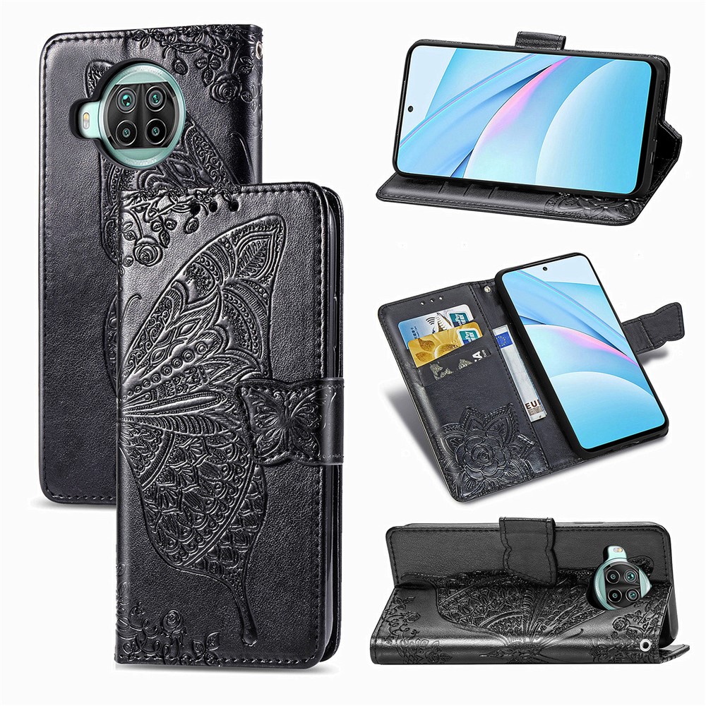 Imprint Big Butterfly Leather Wallet Phone Shell for Xiaomi Mi 10T Lite 5G / Xiaomi Redmi Note 9 Pro 5G / Xiaomi Mi 10i 5G - Black-1