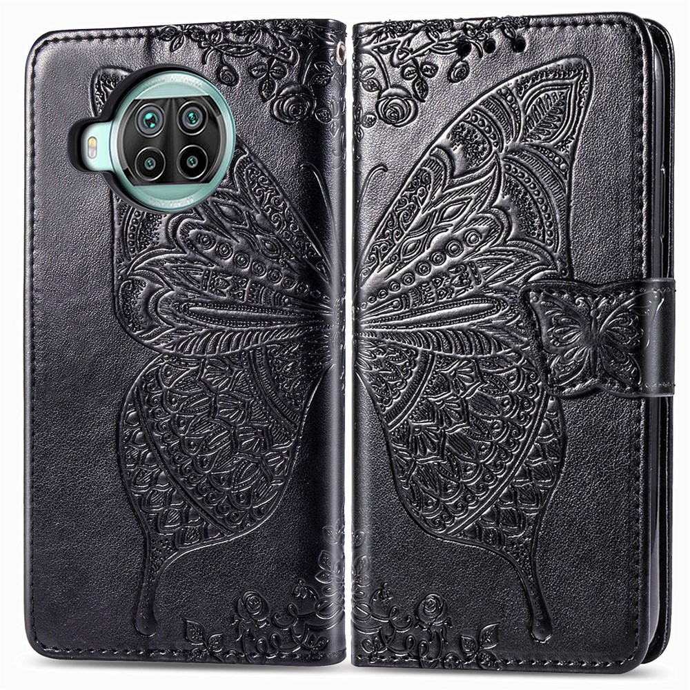 Imprint Big Butterfly Leather Wallet Phone Shell for Xiaomi Mi 10T Lite 5G / Redmi Note 9 Pro 5G / Mi 10i 5G - Black-2