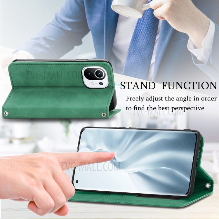 Auto-absorbed Vintage PU Leather Phone Casing for Xiaomi Mi 11 - Green-11