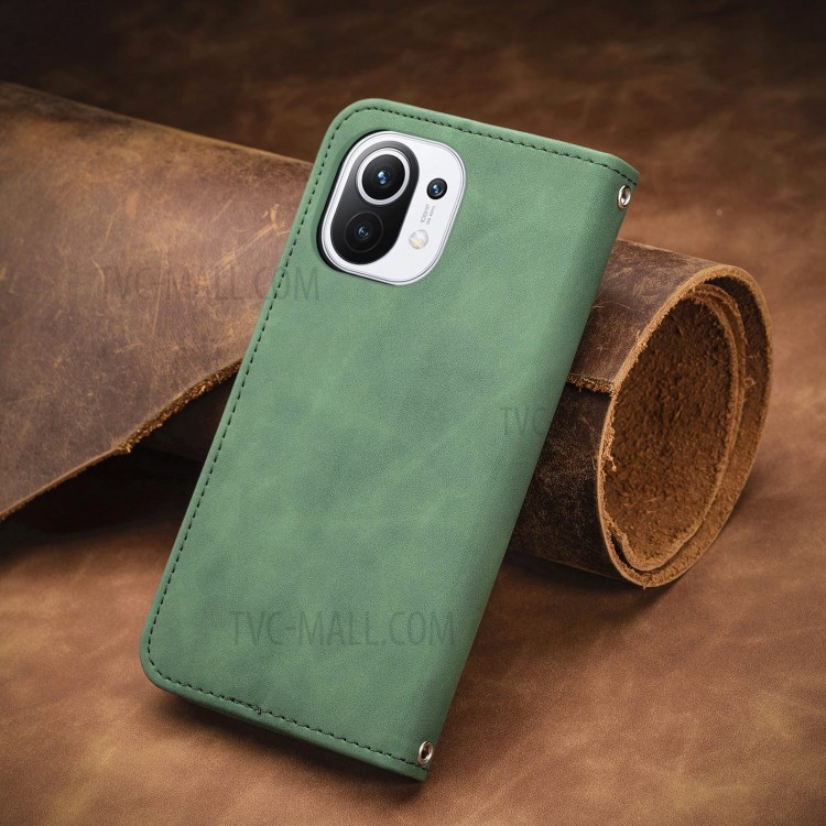 Auto-absorbed Vintage PU Leather Phone Casing for Xiaomi Mi 11 - Green-16