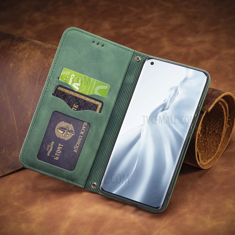 Auto-absorbed Vintage PU Leather Phone Casing for Xiaomi Mi 11 - Green-17