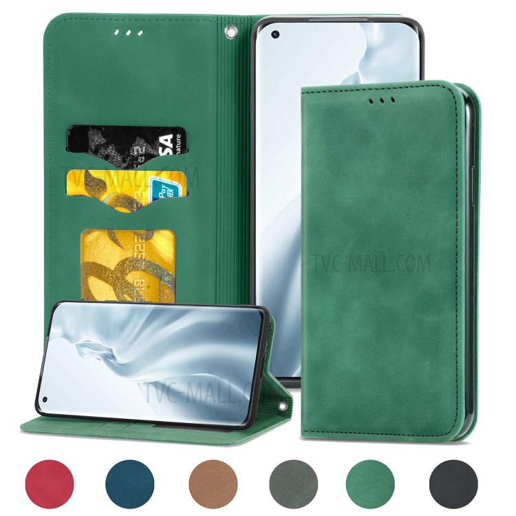 Auto-absorbed Vintage PU Leather Phone Casing for Xiaomi Mi 11 - Green-2