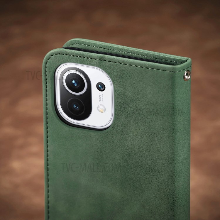 Auto-absorbed Vintage PU Leather Phone Casing for Xiaomi Mi 11 - Green-20