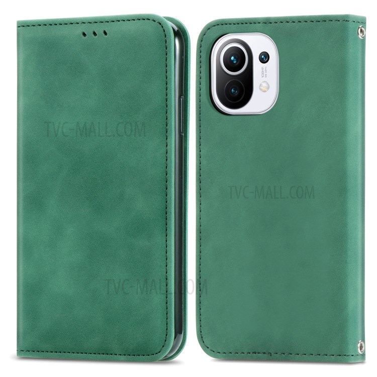 Auto-absorbed Vintage PU Leather Phone Casing for Xiaomi Mi 11 - Green-3