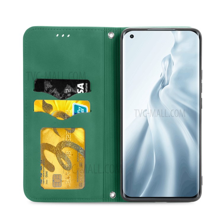 Auto-absorbed Vintage PU Leather Phone Casing for Xiaomi Mi 11 - Green-4