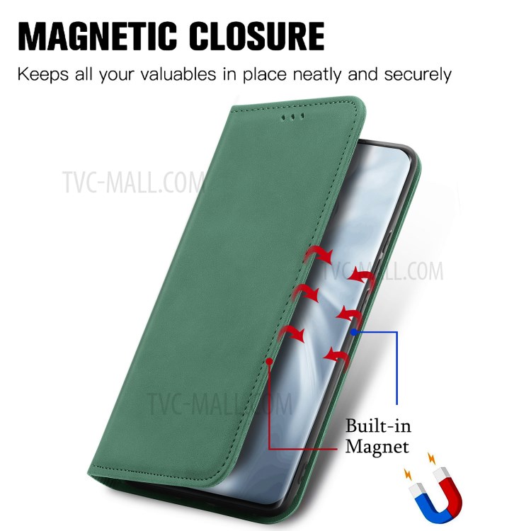Auto-absorbed Vintage PU Leather Phone Casing for Xiaomi Mi 11 - Green-6