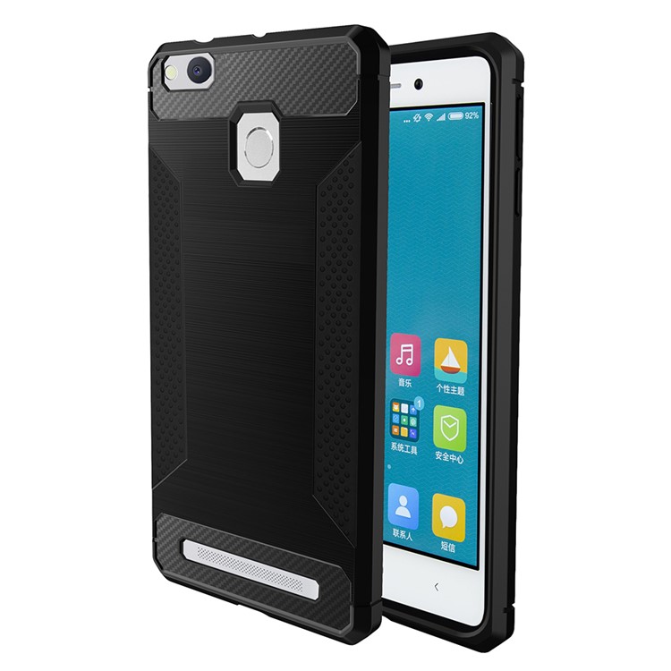 For Xiaomi Redmi 3/3s/3pro/3x Carbon Fibre Texture Non-slip Brushed Thin TPU Phone Casing - Black-1