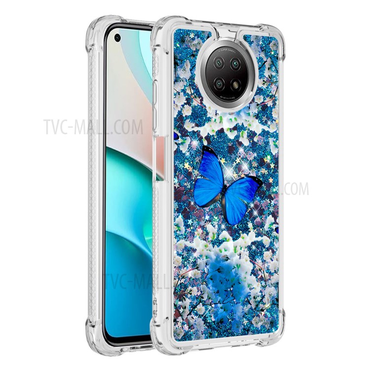 Glitter Sequins Quicksand Design TPU Phone Protective Shell with Pattern for Xiaomi Redmi Note 9T 5G / Xiaomi Redmi Note 9 5G - Blue Butterfly-1