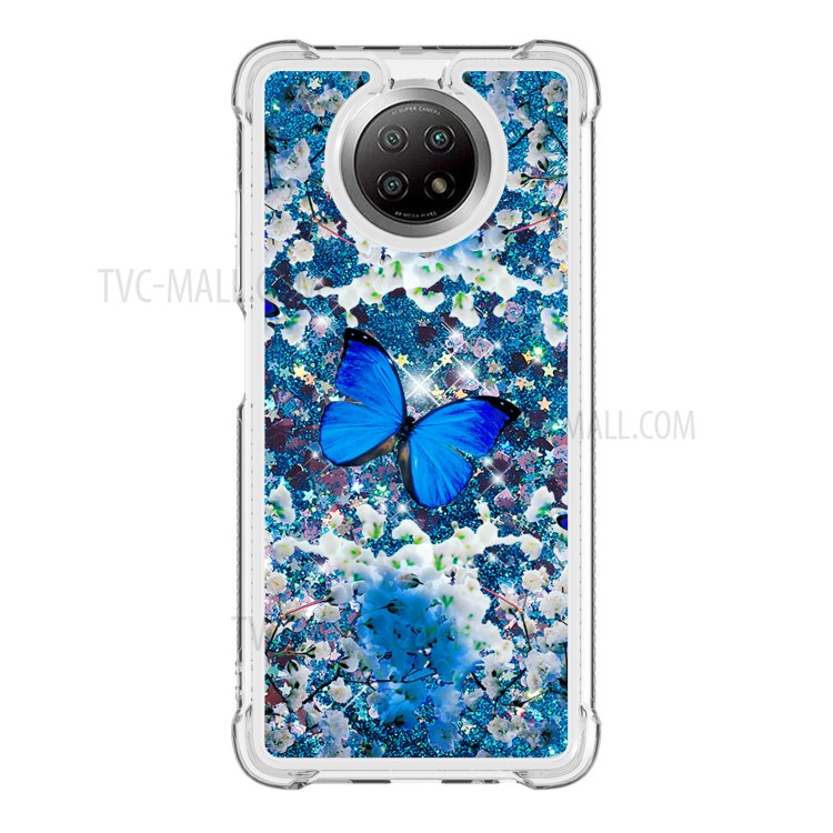 Glitter Sequins Quicksand Design TPU Phone Protective Shell with Pattern for Xiaomi Redmi Note 9T 5G / Note 9 5G - Blue Butterfly-2