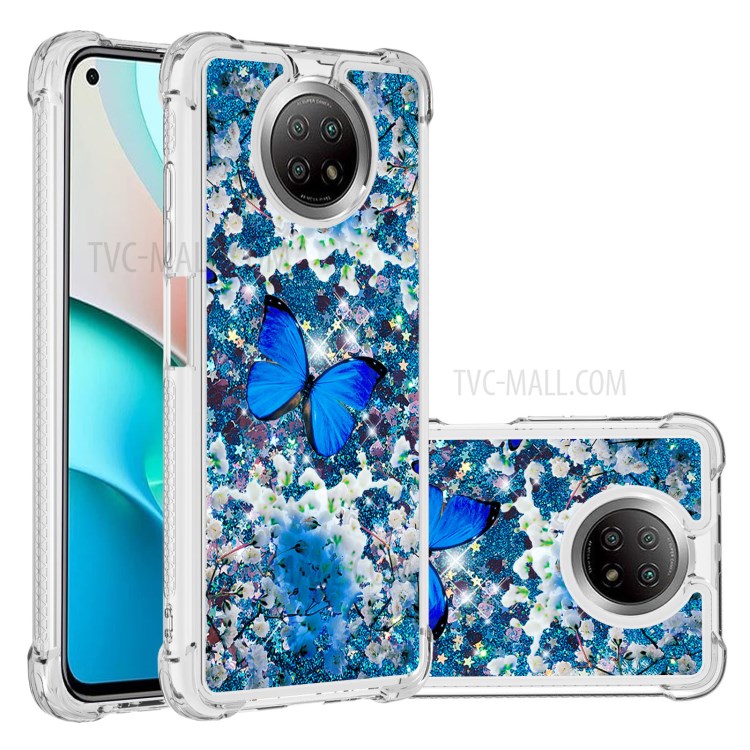 Glitter Sequins Quicksand Design TPU Phone Protective Shell with Pattern for Xiaomi Redmi Note 9T 5G / Note 9 5G - Blue Butterfly-3