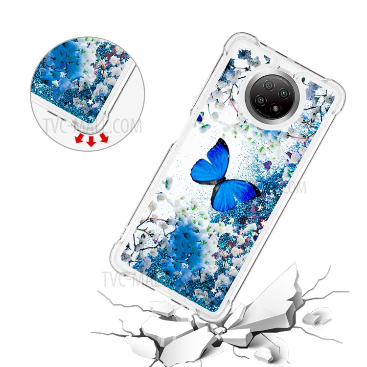 Glitter Sequins Quicksand Design TPU Phone Protective Shell with Pattern for Xiaomi Redmi Note 9T 5G / Xiaomi Redmi Note 9 5G - Blue Butterfly-5