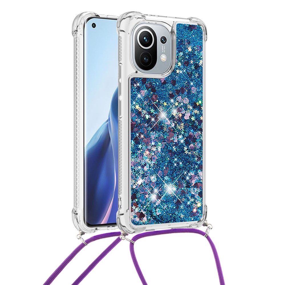TPU Quicksand Design Phone Shell Case with Strap for Xiaomi Mi 11 - Blue Heart-1