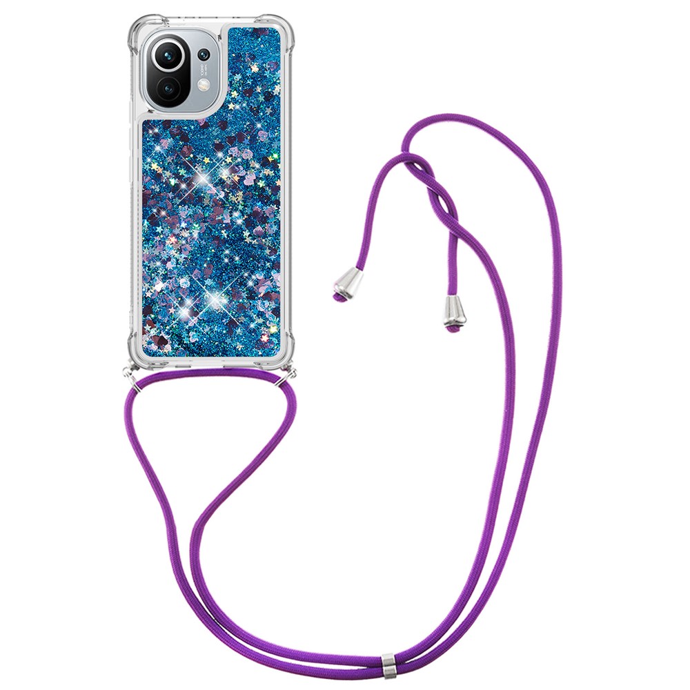 TPU Quicksand Design Phone Shell Case with Strap for Xiaomi Mi 11 - Blue Heart-3