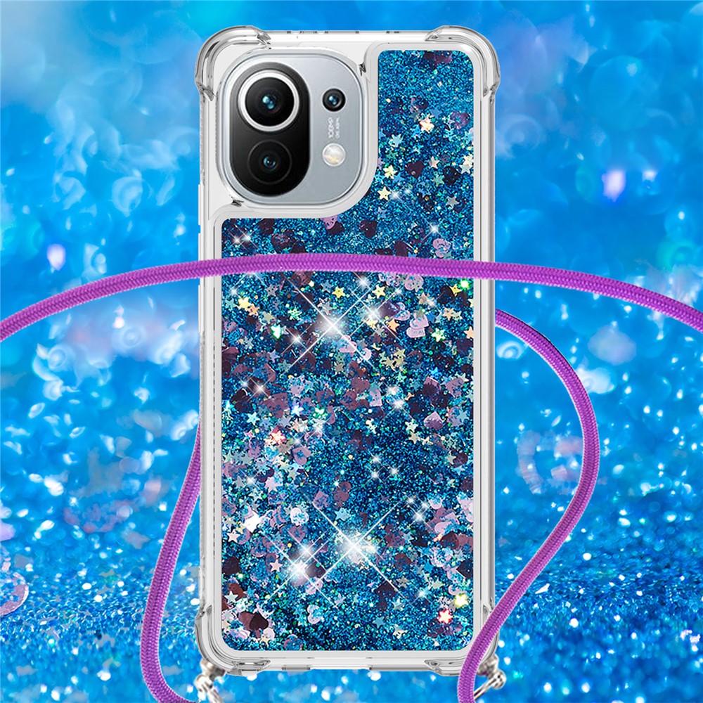 TPU Quicksand Design Phone Shell Case with Strap for Xiaomi Mi 11 - Blue Heart-4