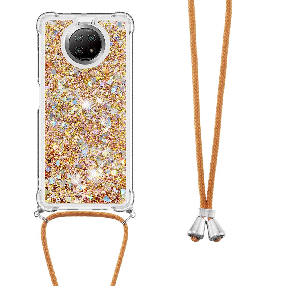 TPU Quicksand Design Phone Shell Case with Strap for Xiaomi Redmi Note 9T 5G / Xiaomi Redmi Note 9 5G - Diamond Gold Heart-2