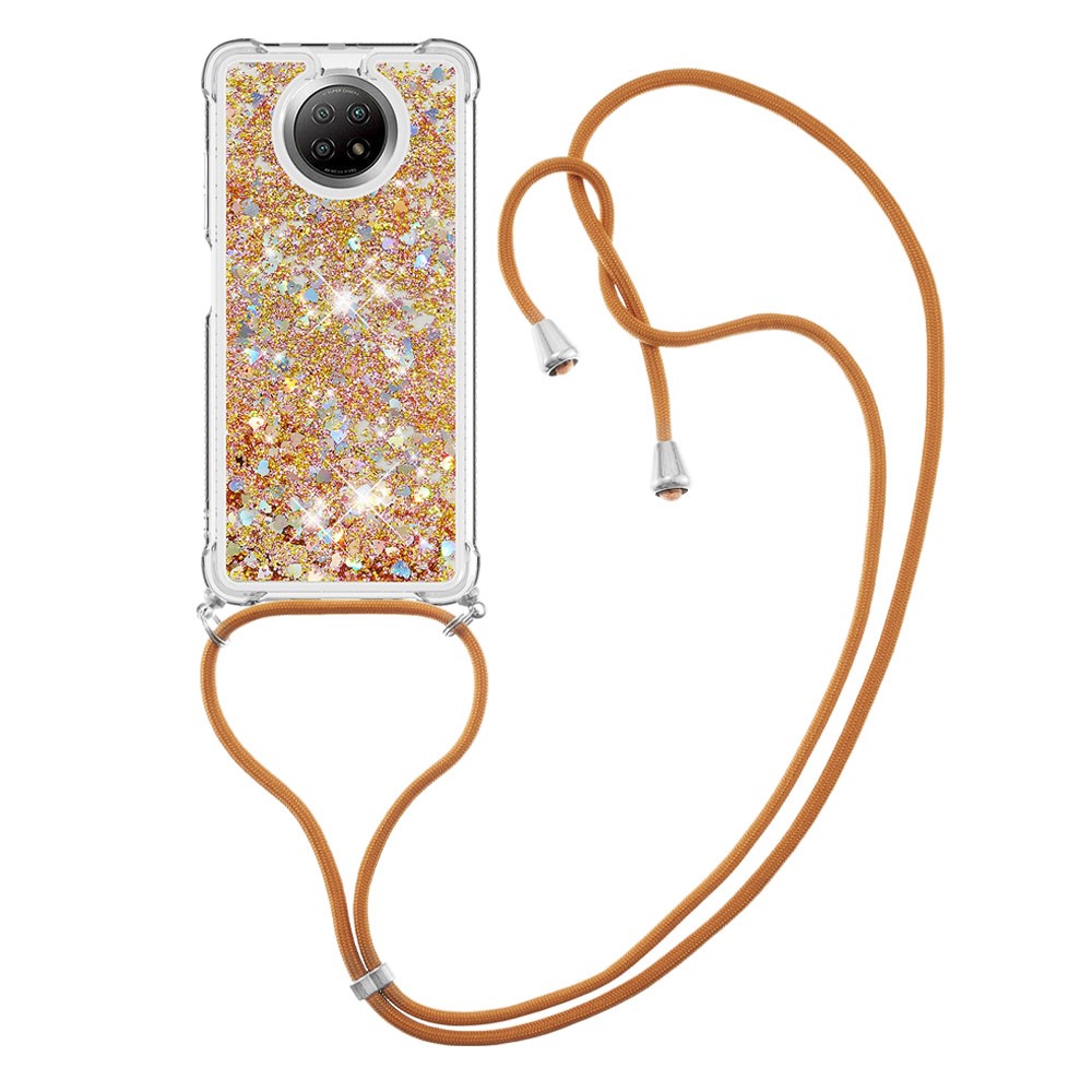 TPU Quicksand Design Phone Shell Case with Strap for Xiaomi Redmi Note 9T 5G / Xiaomi Redmi Note 9 5G - Diamond Gold Heart-3