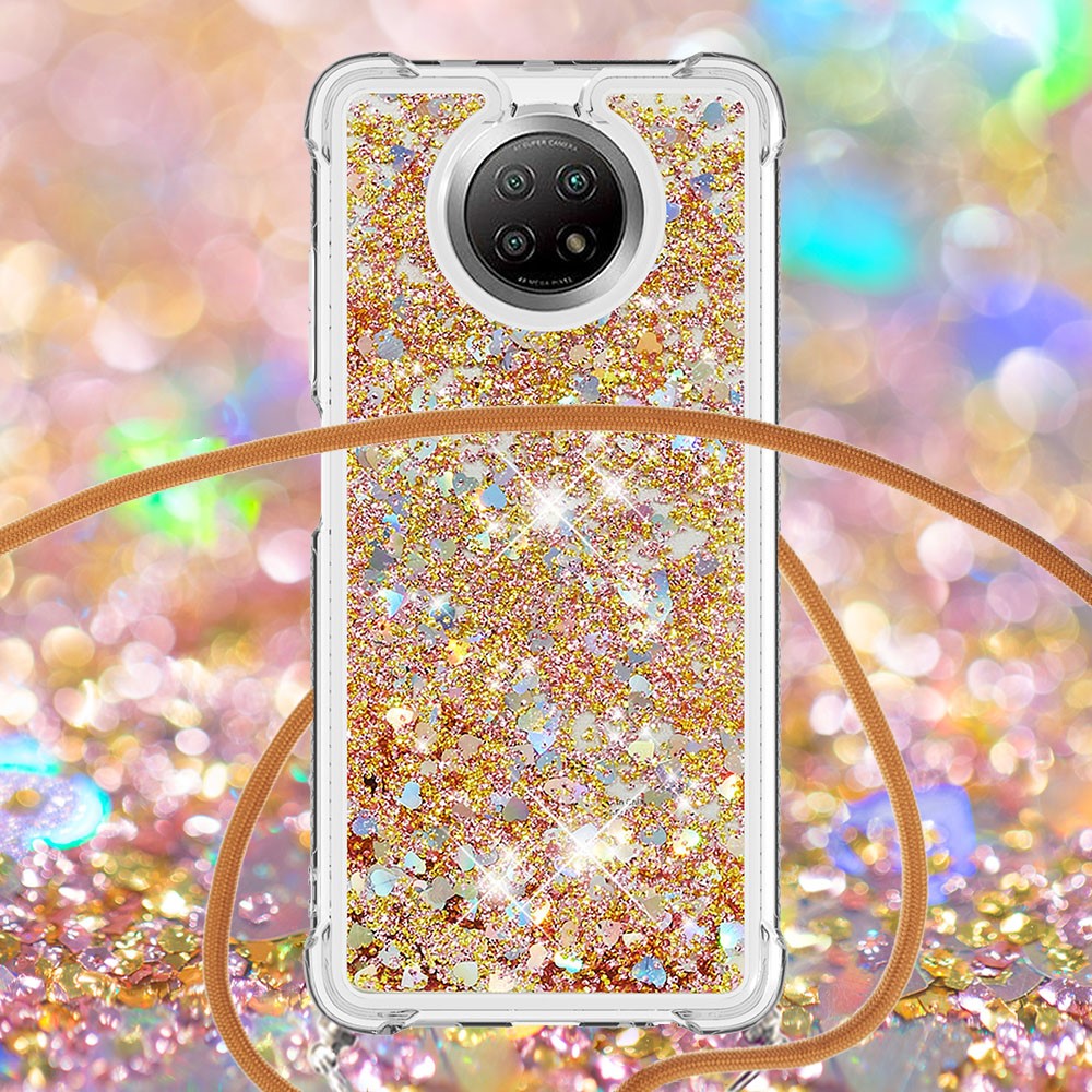 TPU Quicksand Design Phone Shell Case with Strap for Xiaomi Redmi Note 9T 5G / Xiaomi Redmi Note 9 5G - Diamond Gold Heart-4