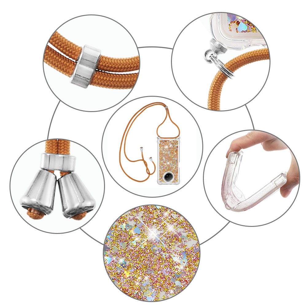 TPU Quicksand Design Phone Shell Case with Strap for Xiaomi Redmi Note 9T 5G / Xiaomi Redmi Note 9 5G - Diamond Gold Heart-5