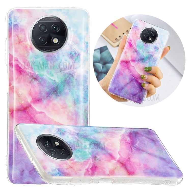 Anti-Drop IMD Marble Pattern Printing Flexible TPU Soft Back Cover for Xiaomi Redmi Note 9T 5G/Redmi Note 9 5G - Pink/Green Starry Sky-1