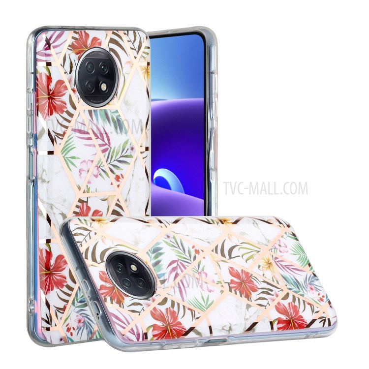 Anti-Drop Electroplating IMD Marble Pattern Splicing Case for Xiaomi Redmi Note 9T 5G/Redmi Note 9 5G TPU Protector Cover - Rainforest-1