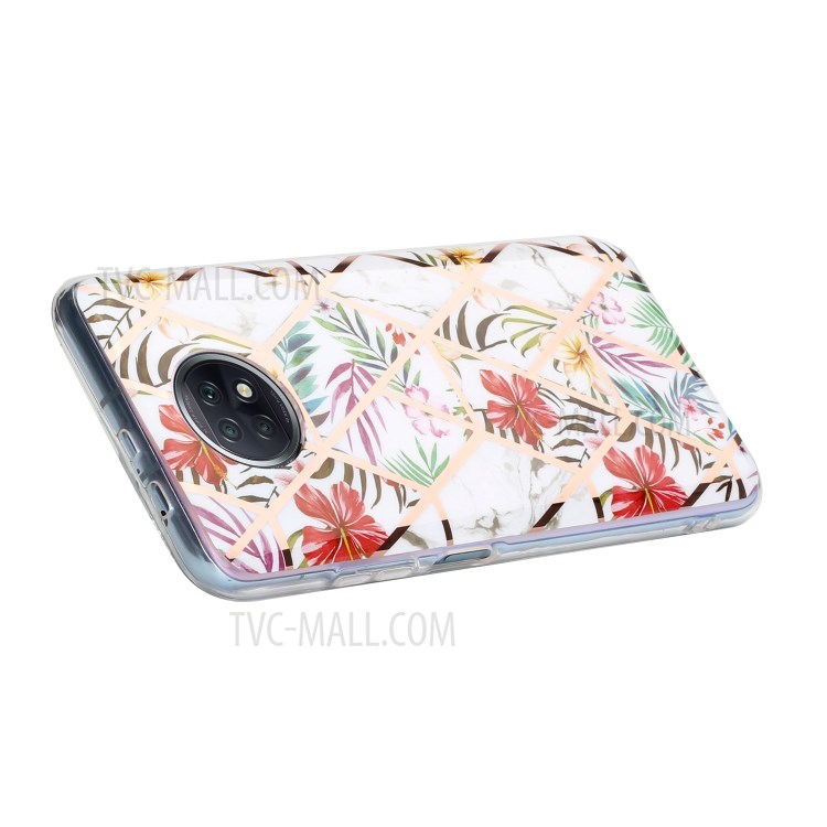 Anti-Drop Electroplating IMD Marble Pattern Splicing Case for Xiaomi Redmi Note 9T 5G/Redmi Note 9 5G TPU Protector Cover - Rainforest-4