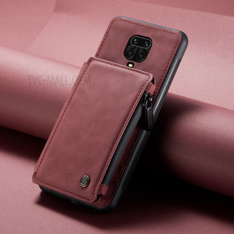 CASEME C20 PU Leather Coated TPU Phone Case with Zipper Pocket Wallet Design for Xiaomi Redmi Note 9S/Note 9 Pro/Note 9 Pro Max - Wine Red-3