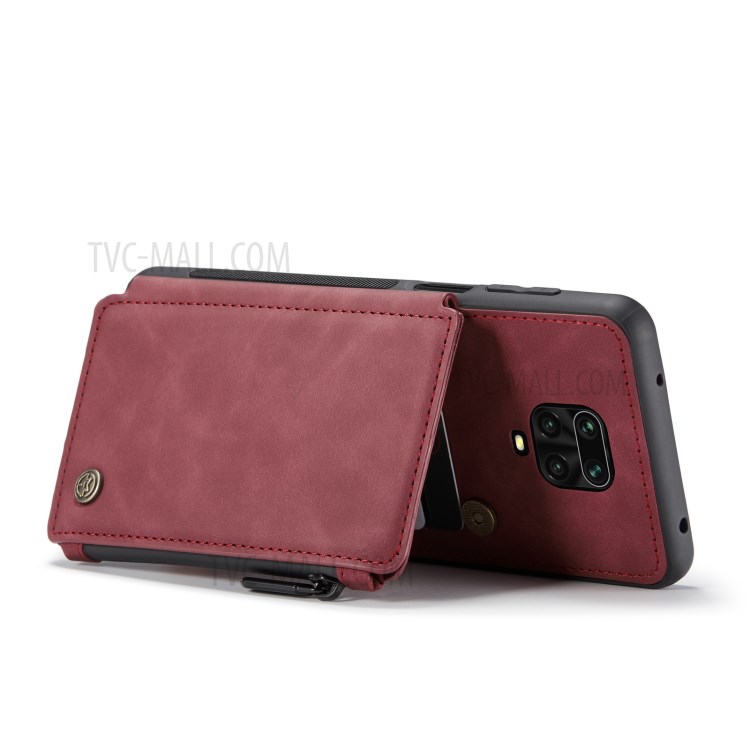 CASEME C20 PU Leather Coated TPU Phone Case with Zipper Pocket Wallet Design for Xiaomi Redmi Note 9S/Note 9 Pro/Note 9 Pro Max - Wine Red-8