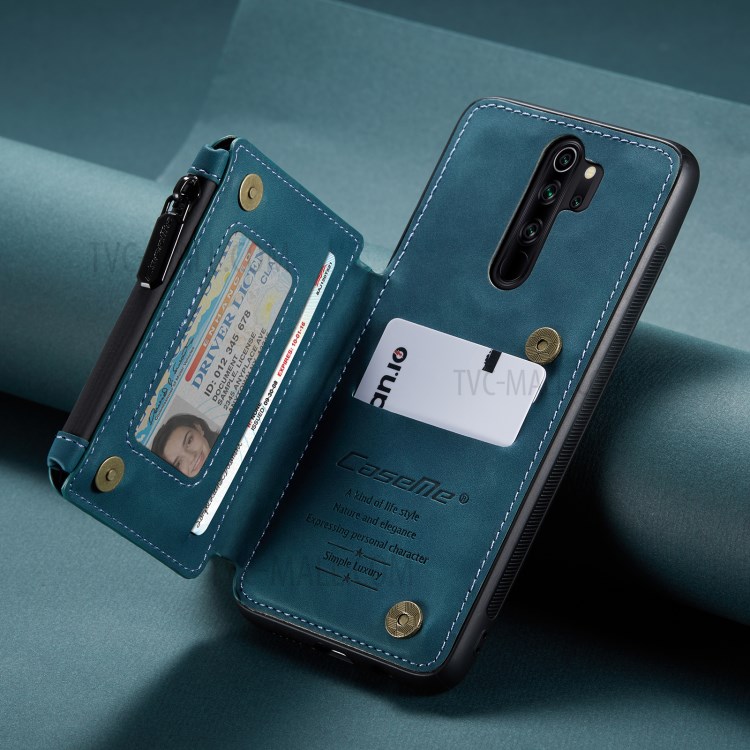 CASEME C20 Zipper Pocket Design PU Leather Coated TPU Phone Case with Wallet and Stand for Xiaomi Redmi Note 8 Pro - Blue-3
