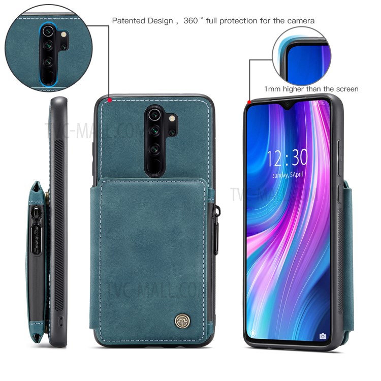 CASEME C20 Zipper Pocket Design PU Leather Coated TPU Phone Case with Wallet and Stand for Xiaomi Redmi Note 8 Pro - Blue-7
