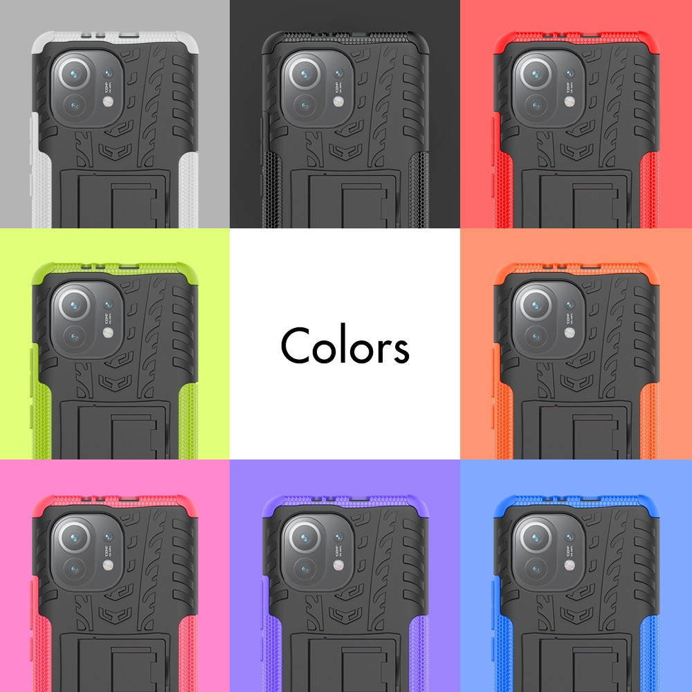 Foldable Kickstand Cool Tyre PC + TPU Hybrid Shell Case for Xiaomi Mi 11 - Black-10
