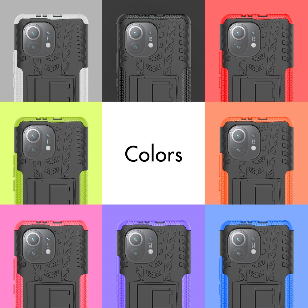 Caixa de Casca Híbrida de Kickstand Dobrable Kickstand PC + TPU Hybrid Para Xiaomi Mi 11 - Preto