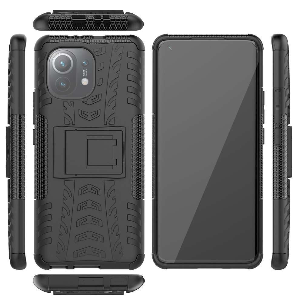 Foldable Kickstand Cool Tyre PC + TPU Hybrid Shell Case for Xiaomi Mi 11 - Black-3