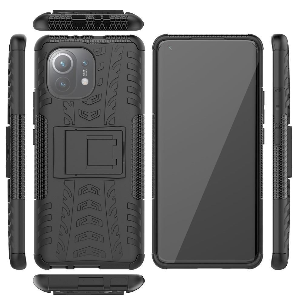 Faltbarer Kickstand Cool Tire PC + TPU Hybrid -shell -hülle Für Xiaomi Mi 11 - Schwarz